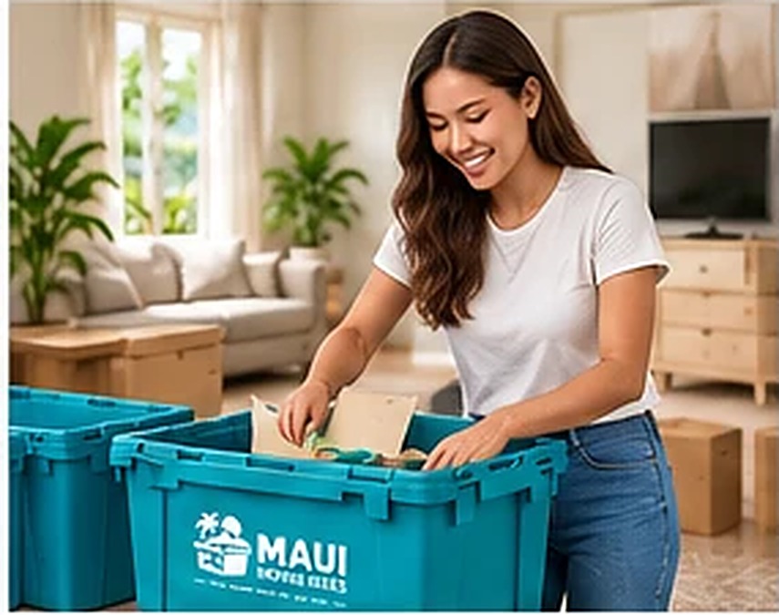 Packing belongings into a teal tote at home